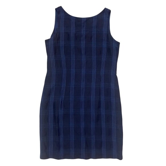 Vintage‎ Plaid Linen Blend Sheath Dress Navy Size 4 90s Office Siren Made in USA - Picture 1 of 6